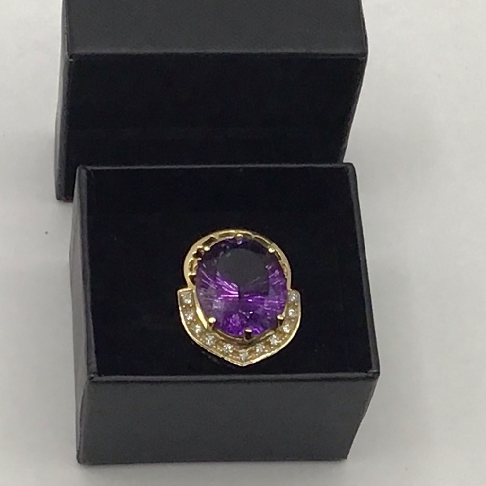 Amethyst Gemstone and Diamonds 14kt Gold